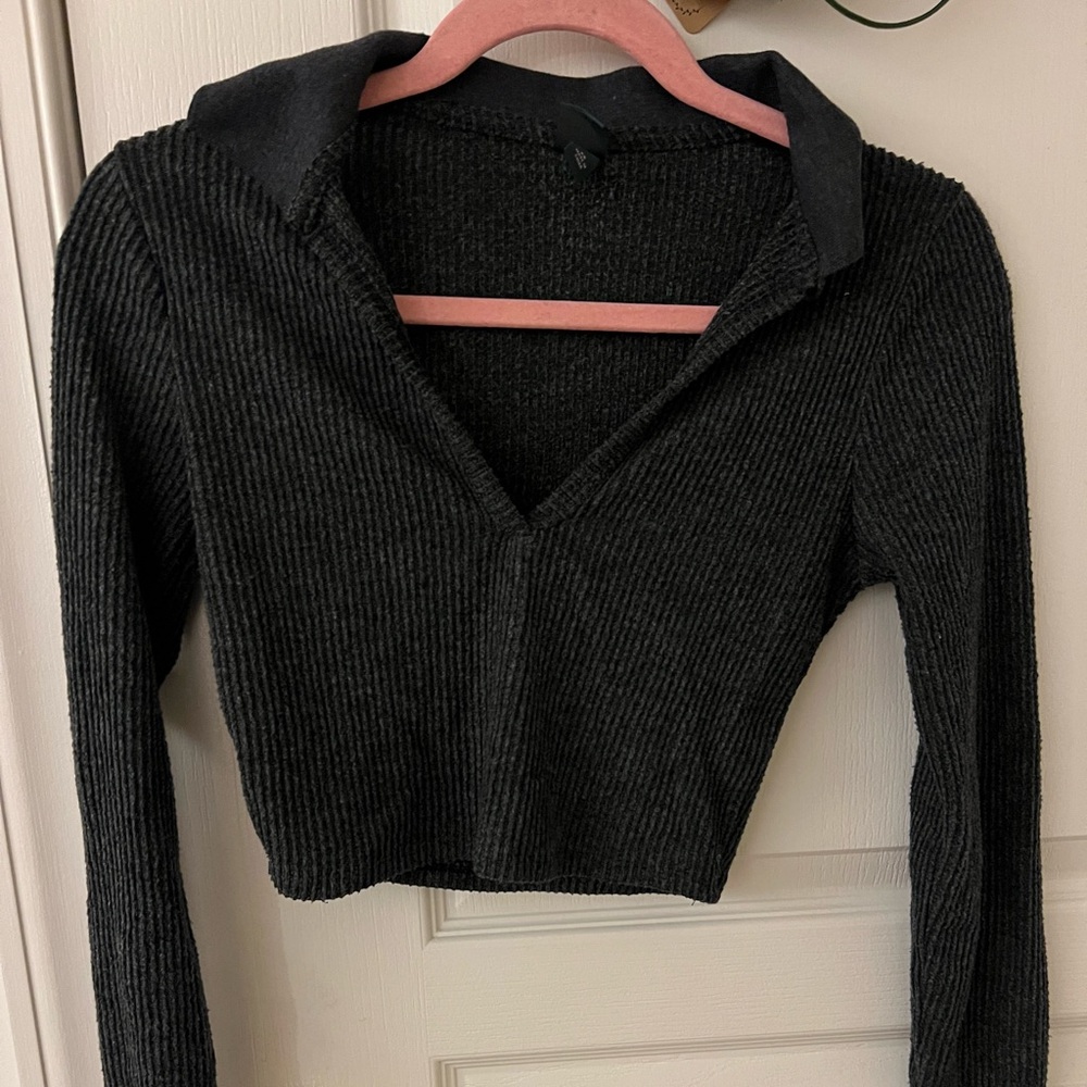wild fable long sleeve v neck top grey XS